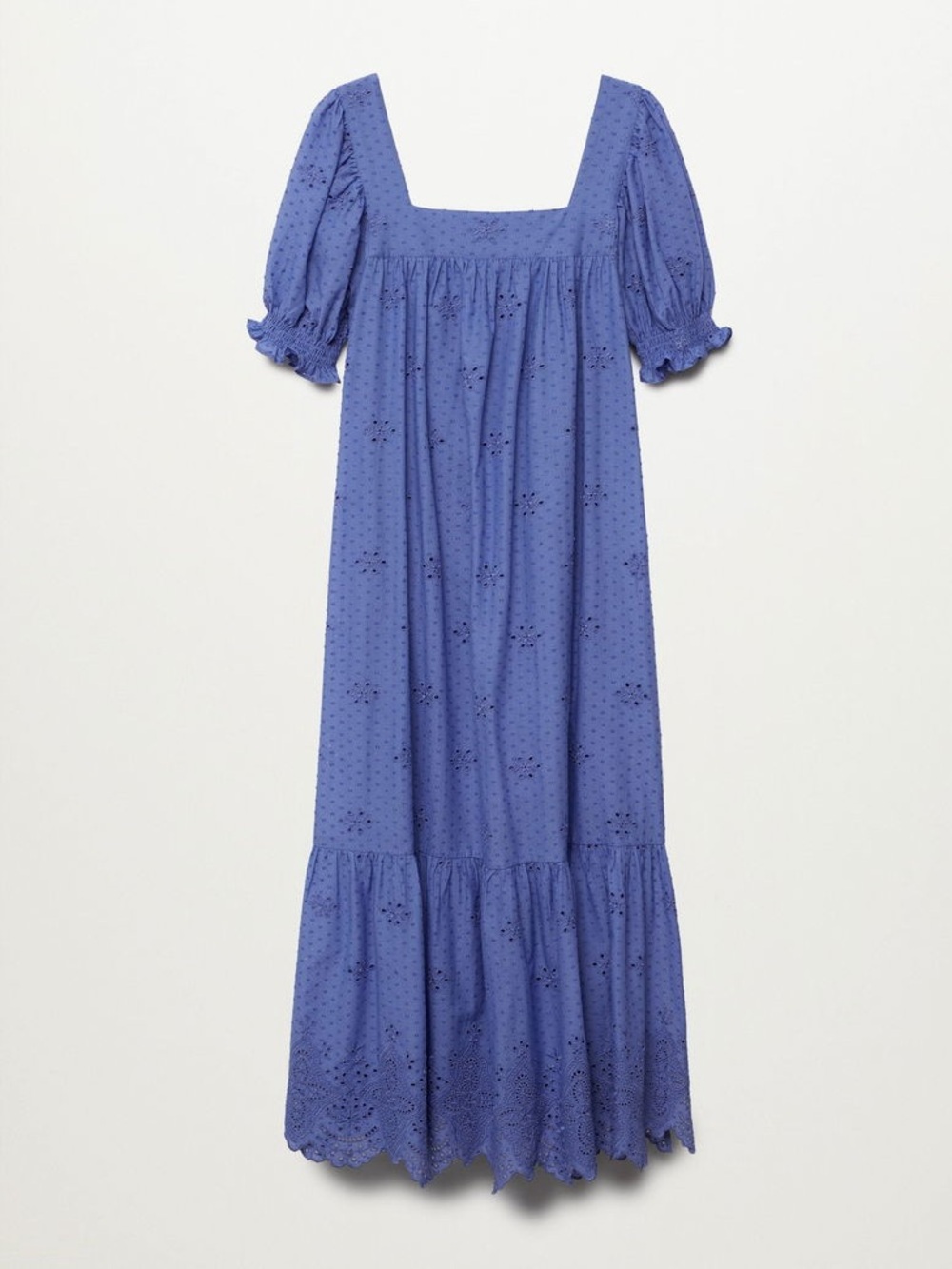 Mango Broderie Anglaise Cotton Maxi Dress Blue Eyelette - Size 6